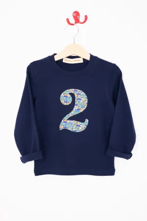 Number Navy T-Shirt in Hop On Hop Off Liberty Print