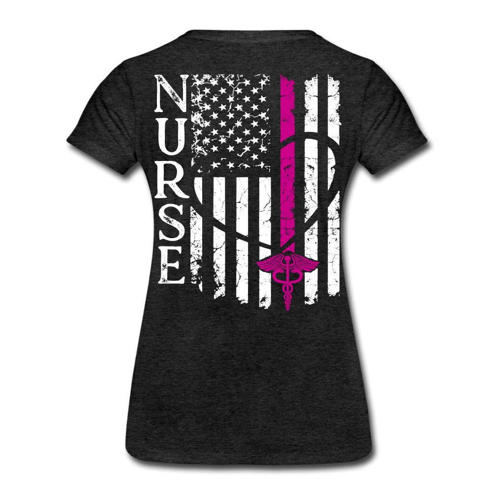 Nurse Flag Back RN and American Flag on Sleeve Women’s Premium T-Shirt
