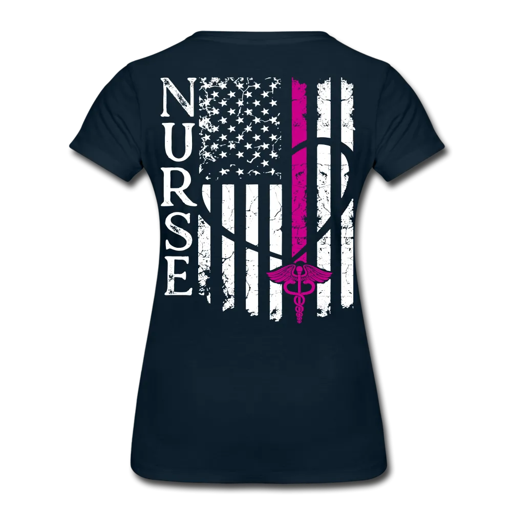 Nurse Flag Back RN and American Flag on Sleeve Women’s Premium T-Shirt