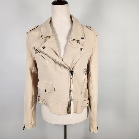 NWT BLANKNYC Crepe Moto Jacket in Tan Size Large #0184