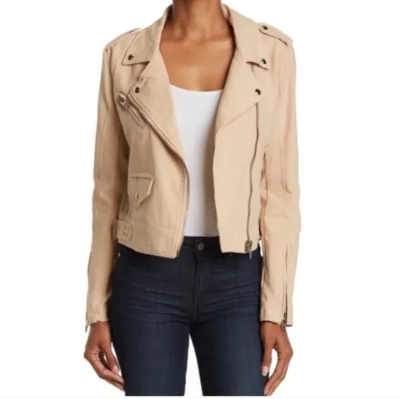 NWT BLANKNYC Crepe Moto Jacket in Tan Size Large #0184