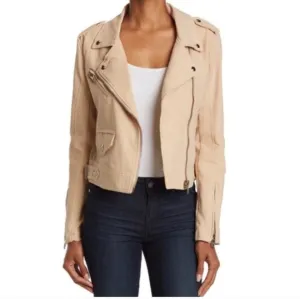 NWT BLANKNYC Crepe Moto Jacket in Tan Size Large #0184