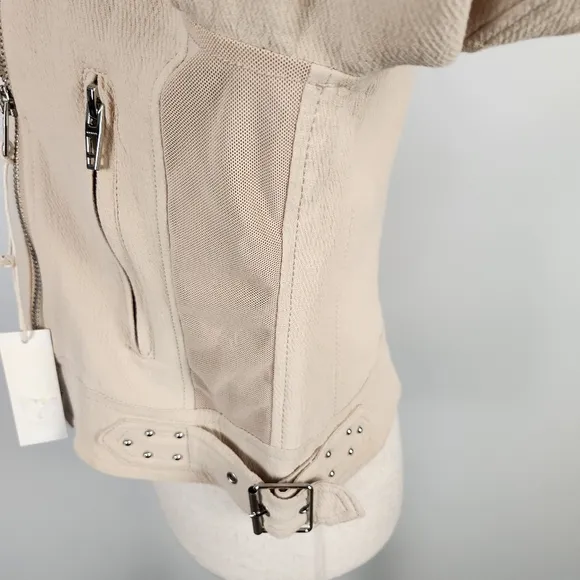 NWT BLANKNYC Crepe Moto Jacket in Tan Size Large #0184