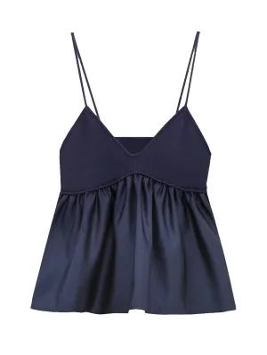 Obsidian Phoenix V-Neck Knit Patchwork Blouse - Pleated Hem, Sling Smock Design, Chic Women's Top