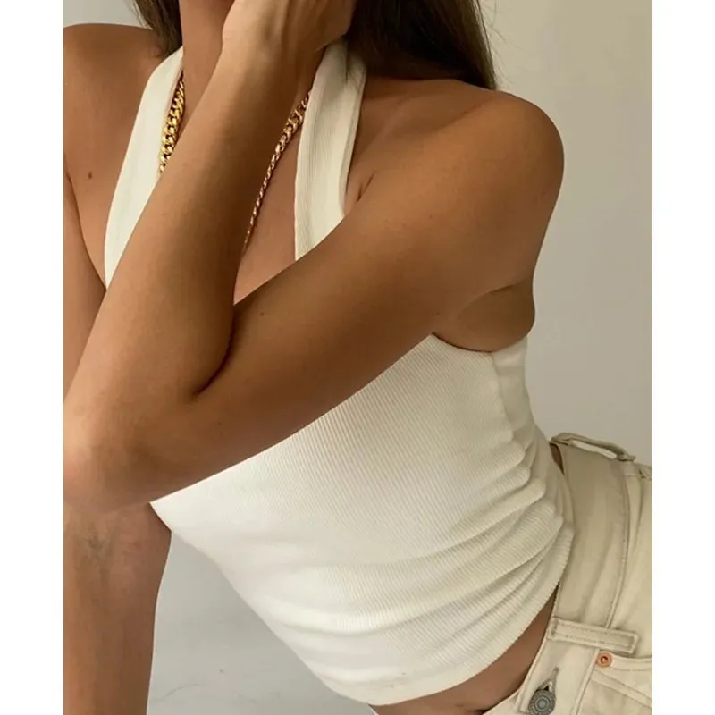Obsidian Phoenix White Halter Backless Tank Top