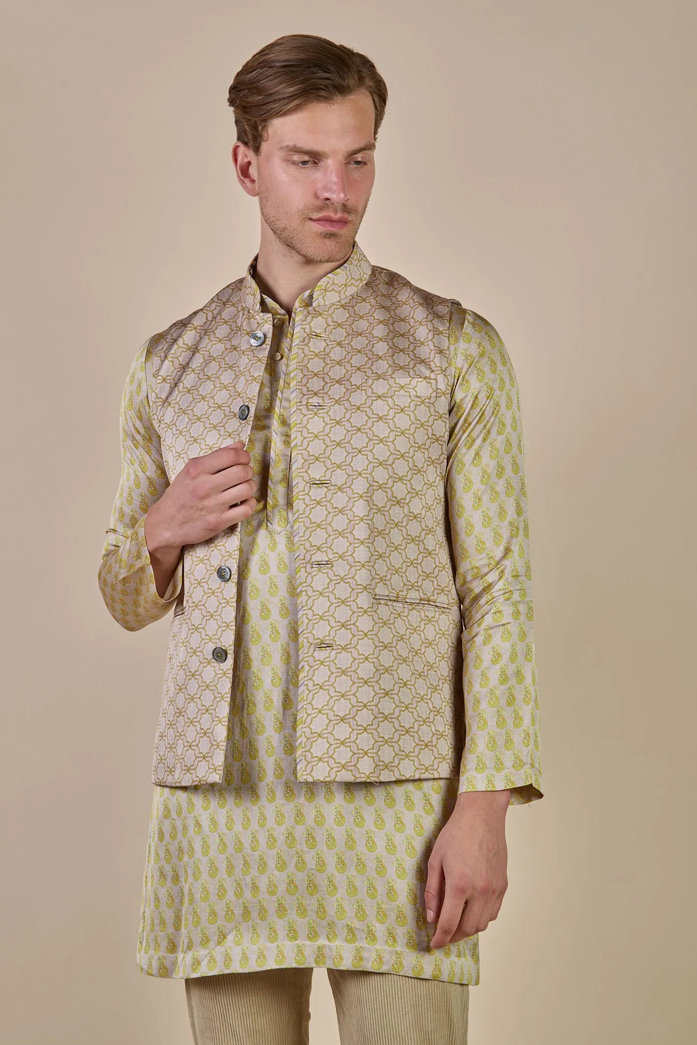Olive Yellow Nehru Jacket