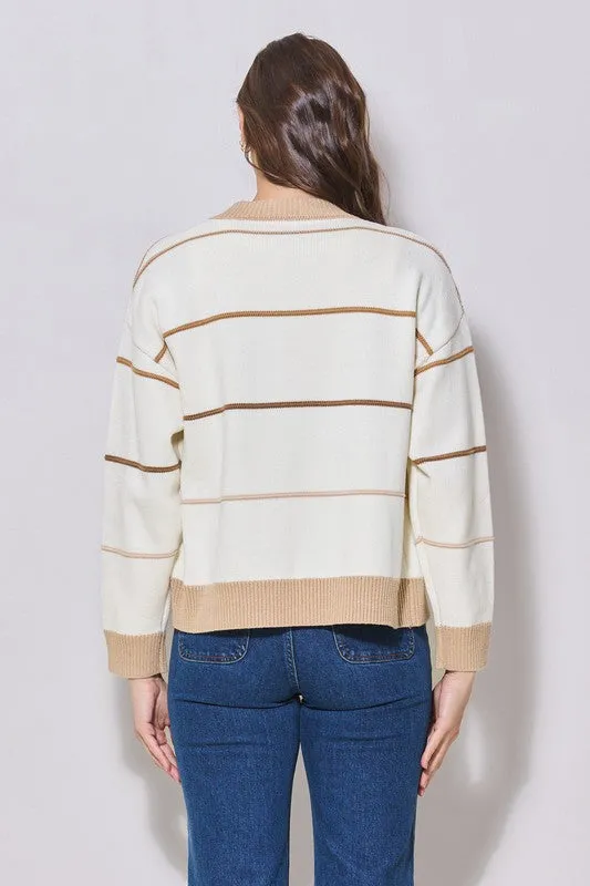 Ombre Embroidery Stripe Cardigan - Cream