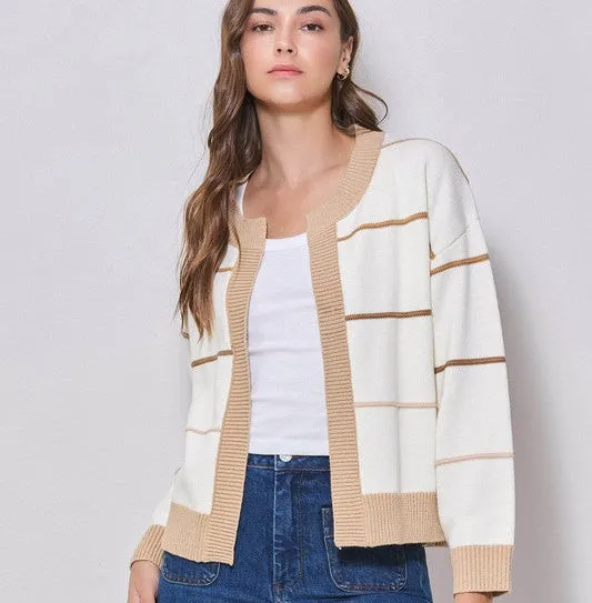 Ombre Embroidery Stripe Cardigan - Cream