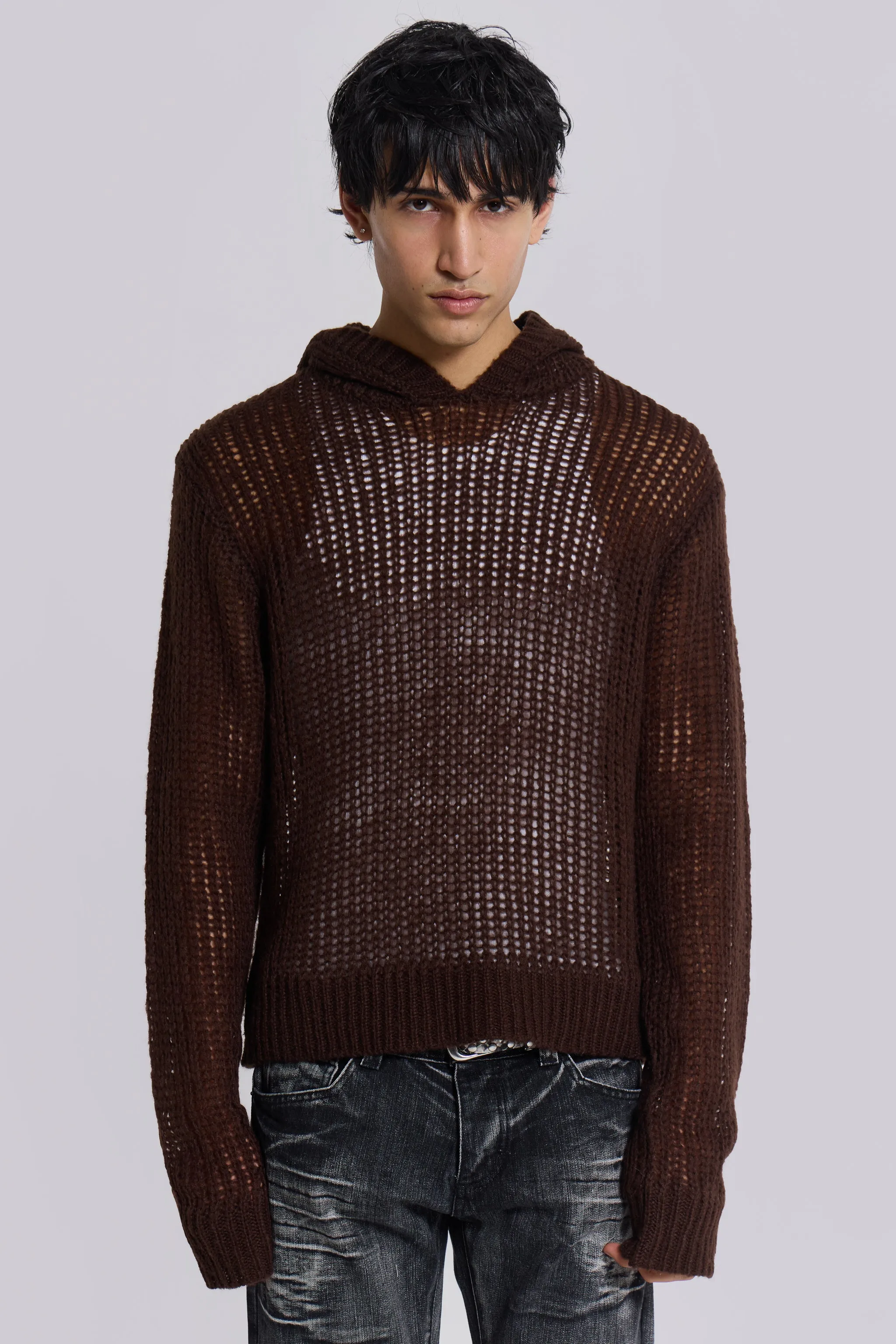 Open Gauge Knit Hoodie