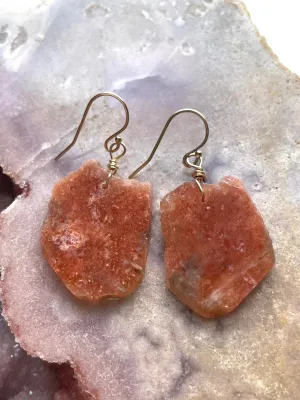 Orange Sunstone Gold Filled  Crystal Gemstone Earrings