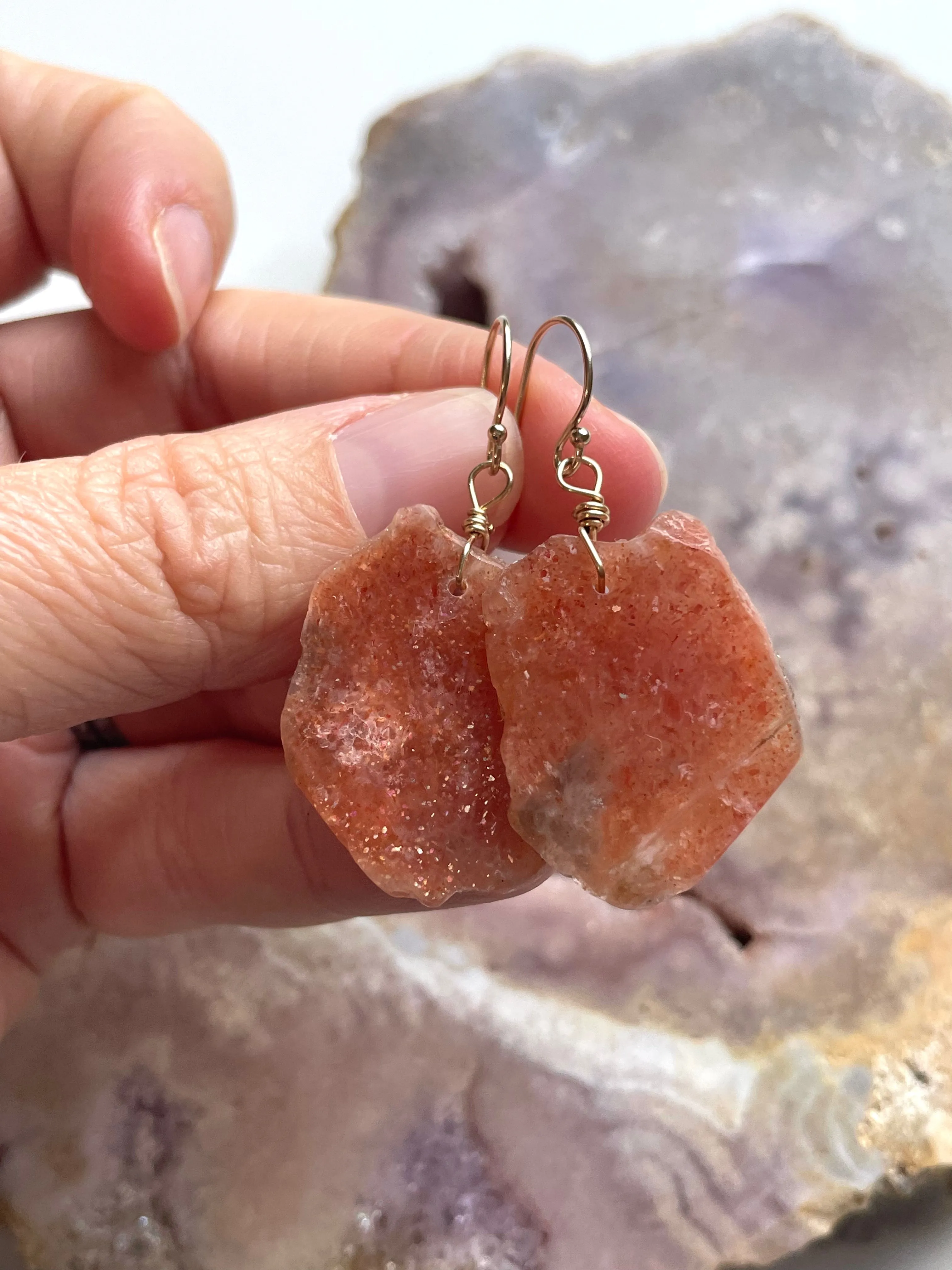 Orange Sunstone Gold Filled  Crystal Gemstone Earrings