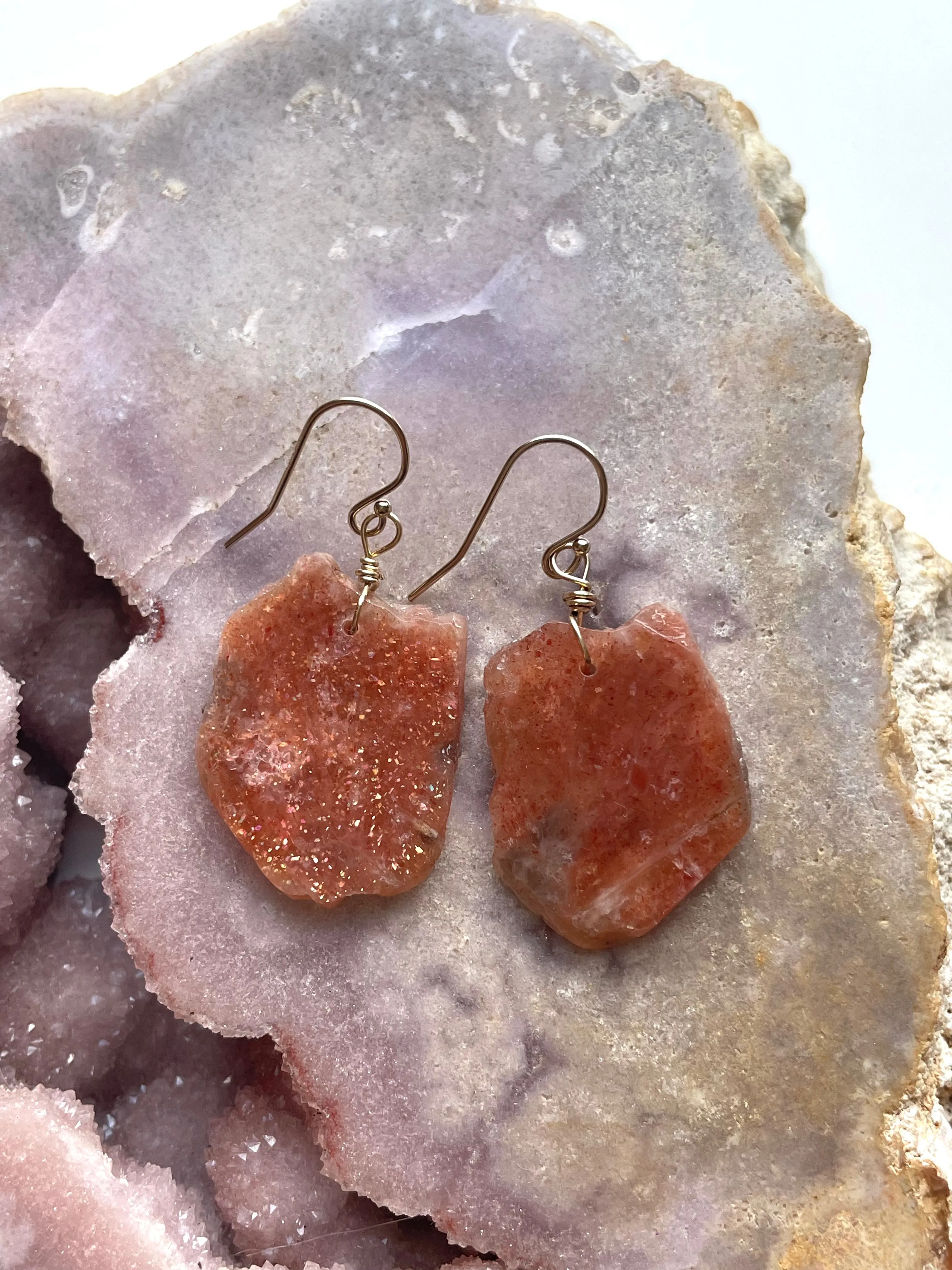 Orange Sunstone Gold Filled  Crystal Gemstone Earrings