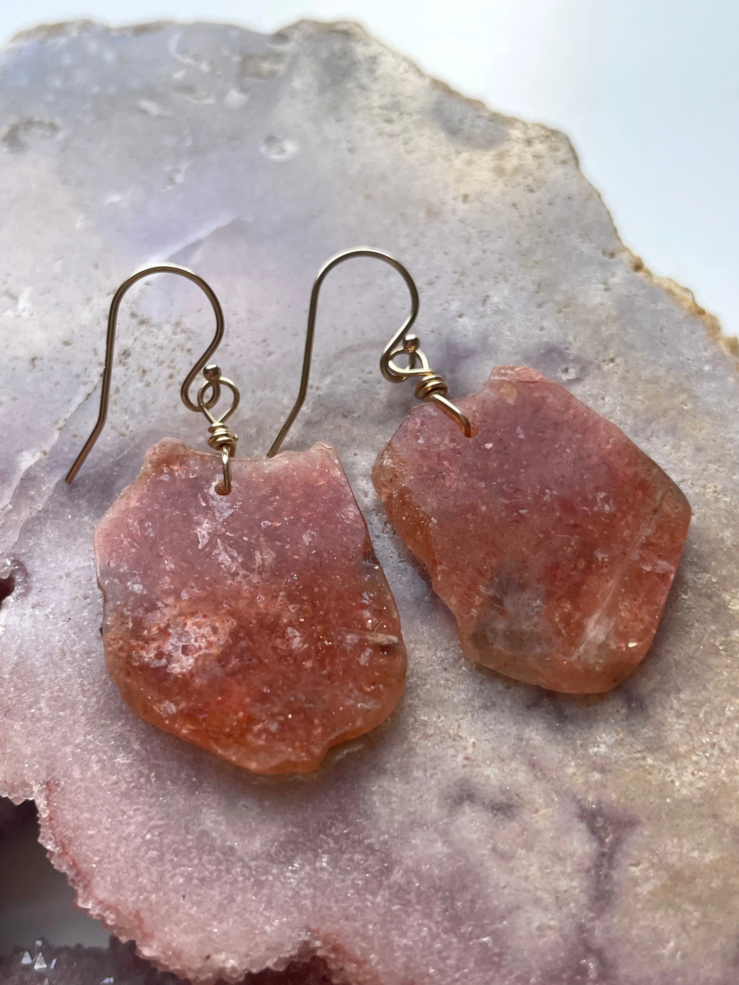 Orange Sunstone Gold Filled  Crystal Gemstone Earrings