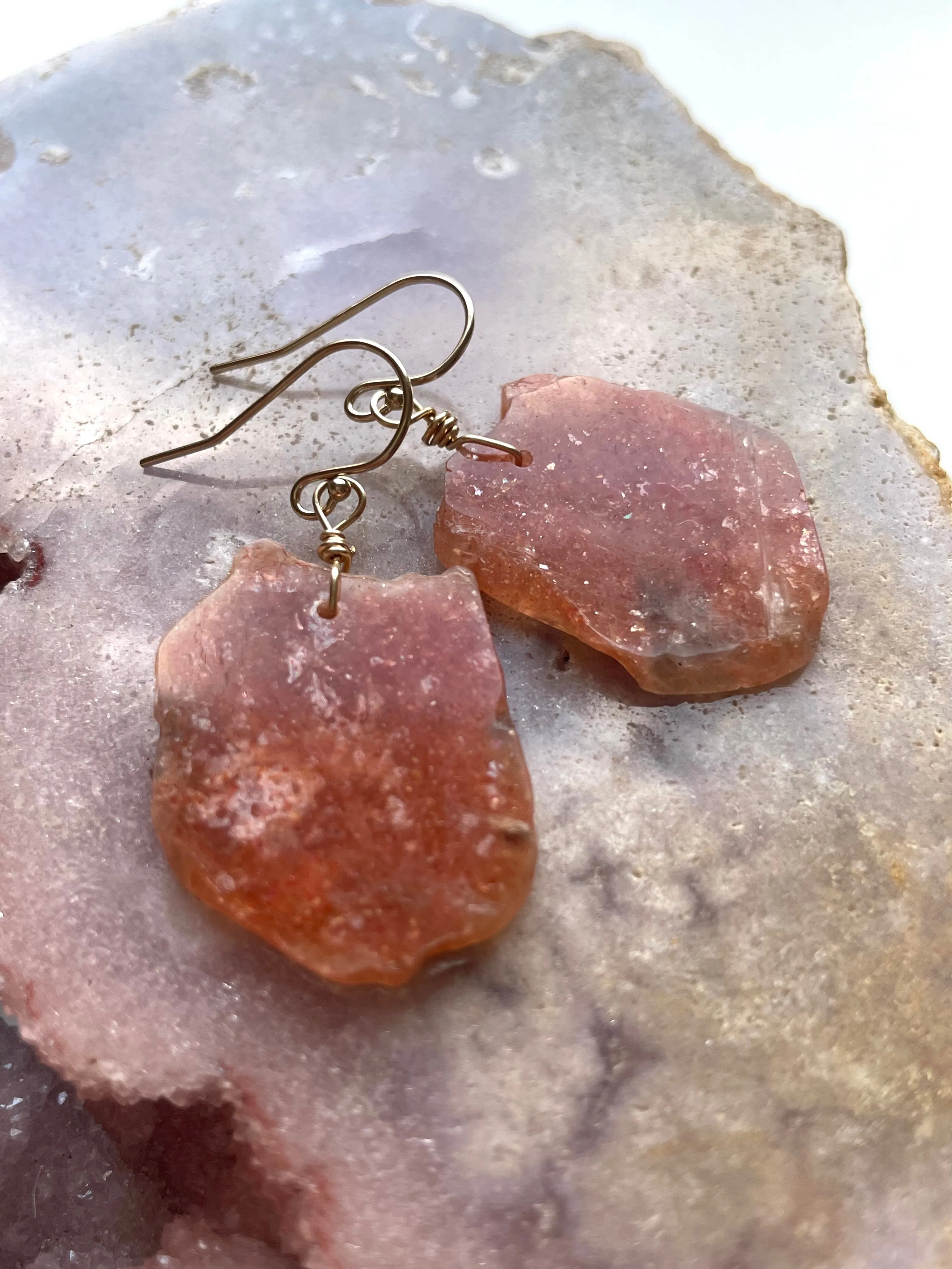 Orange Sunstone Gold Filled  Crystal Gemstone Earrings