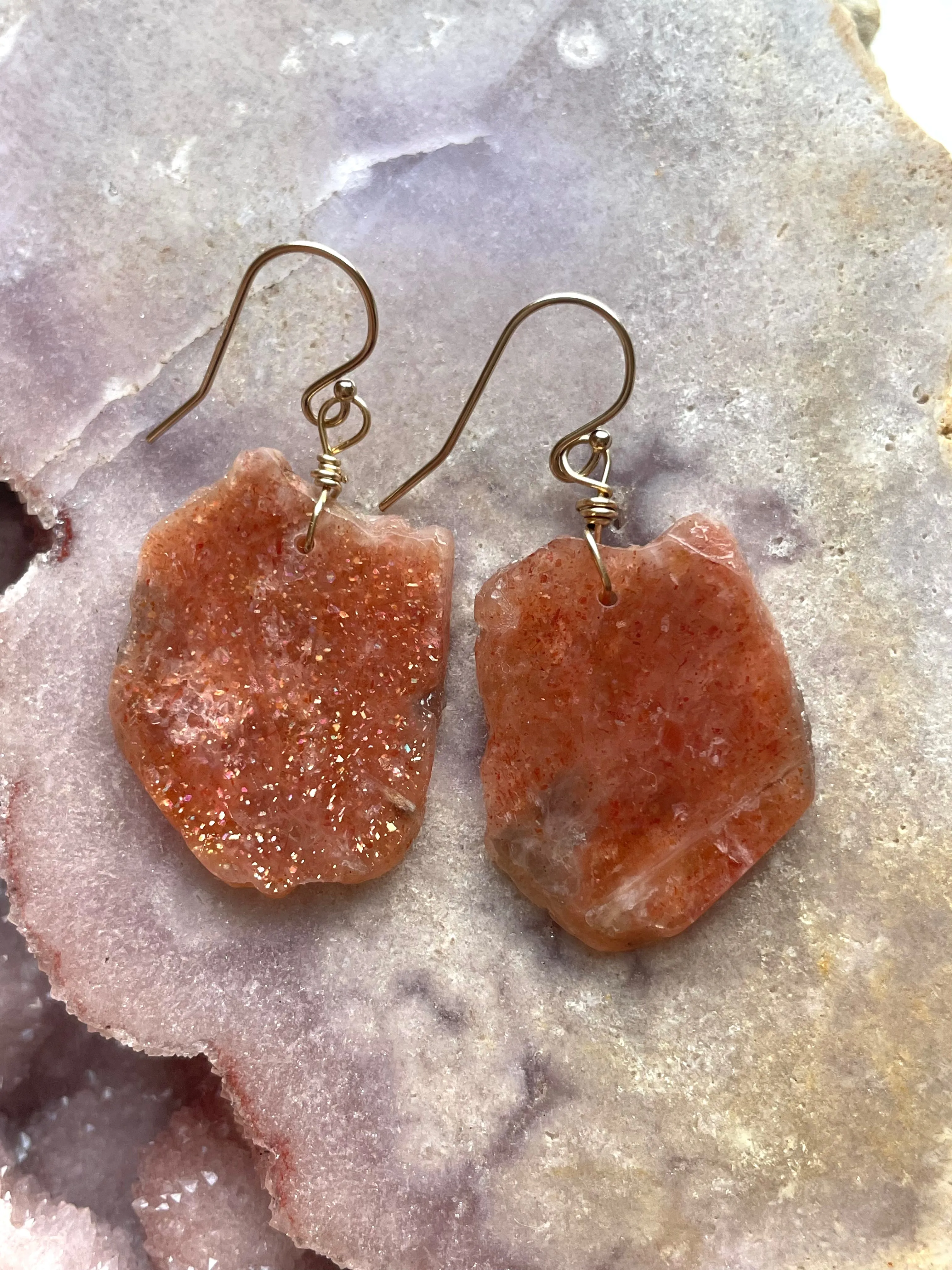 Orange Sunstone Gold Filled  Crystal Gemstone Earrings