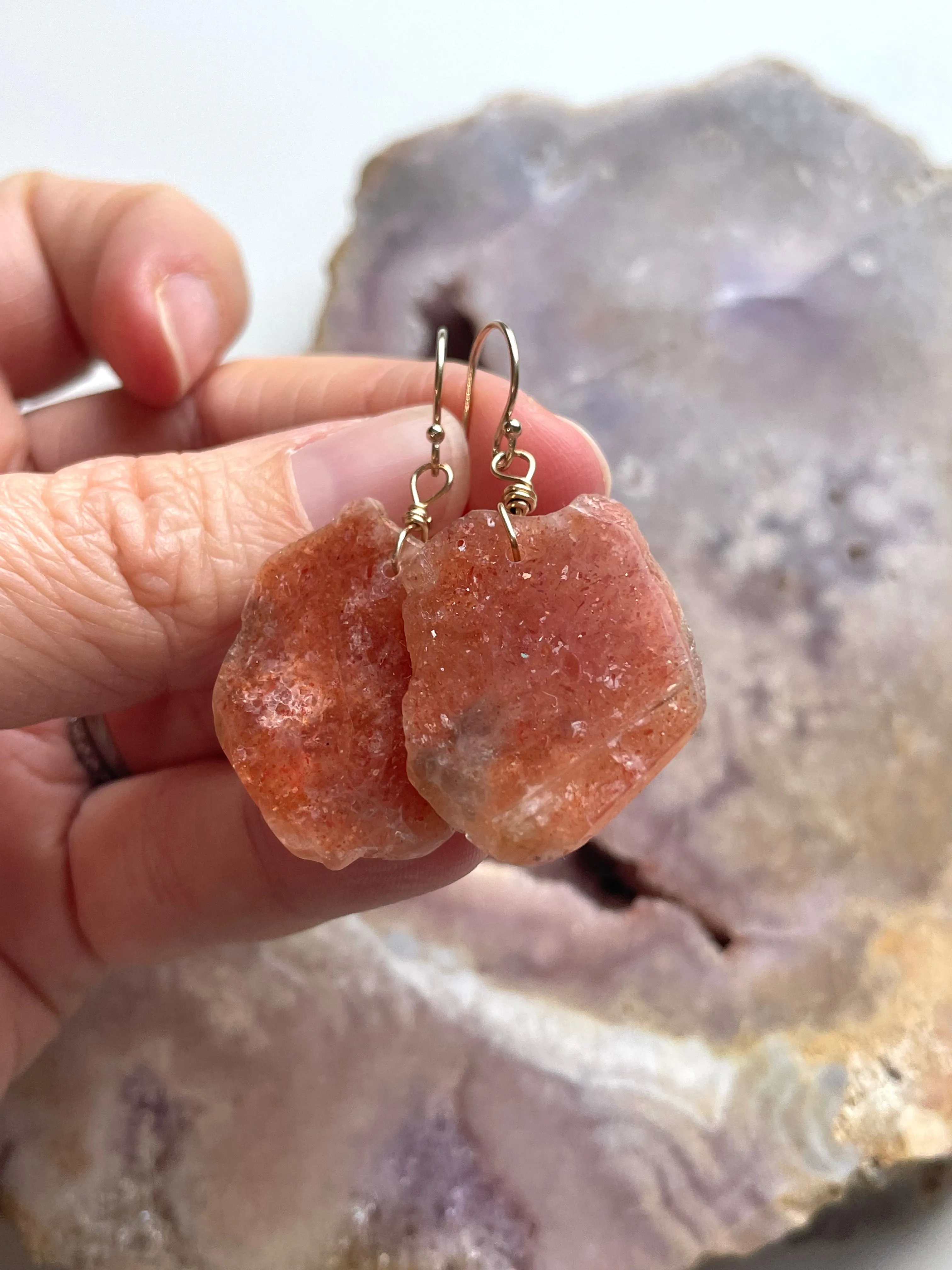Orange Sunstone Gold Filled  Crystal Gemstone Earrings