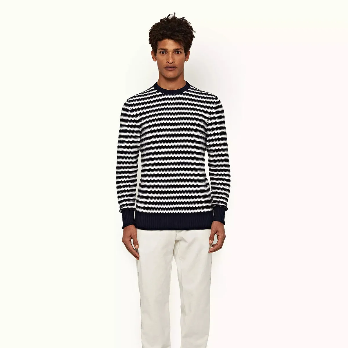 Orlebar Brown - Ned Striped Jumper in Navy/White Sand