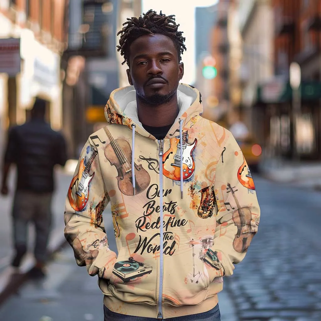 Our Beats Redefine The World African Zip Hoodie Afro Music DT03