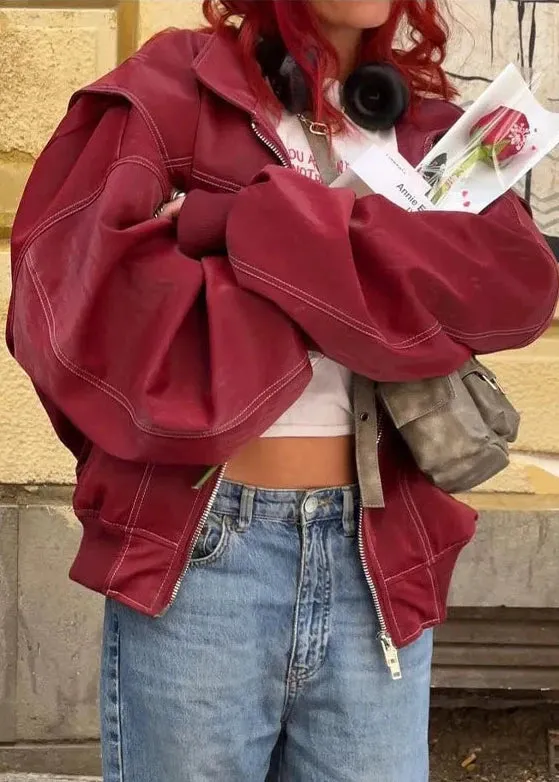 Oversized Red Zipper Jacket