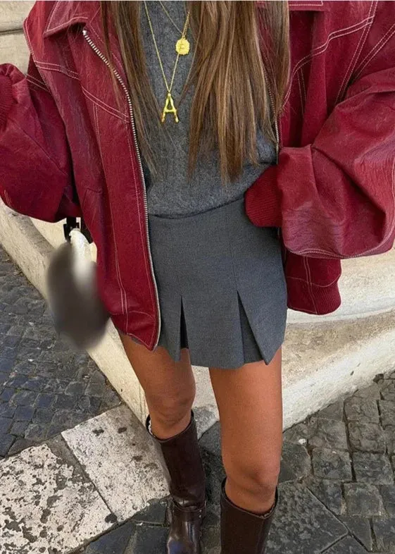 Oversized Red Zipper Jacket