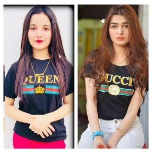 Pack of 2 - Black Queen and Black Gcci Printed T-shirt For Womens