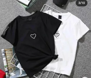 Pack of 2 Heart Printed Cotton Halfsleeves Oneck Tshirt
