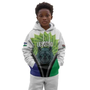 Personalised Afro Lesotho Kid Hoodie Black Rhinoceros Aloe Polyphylla LT15