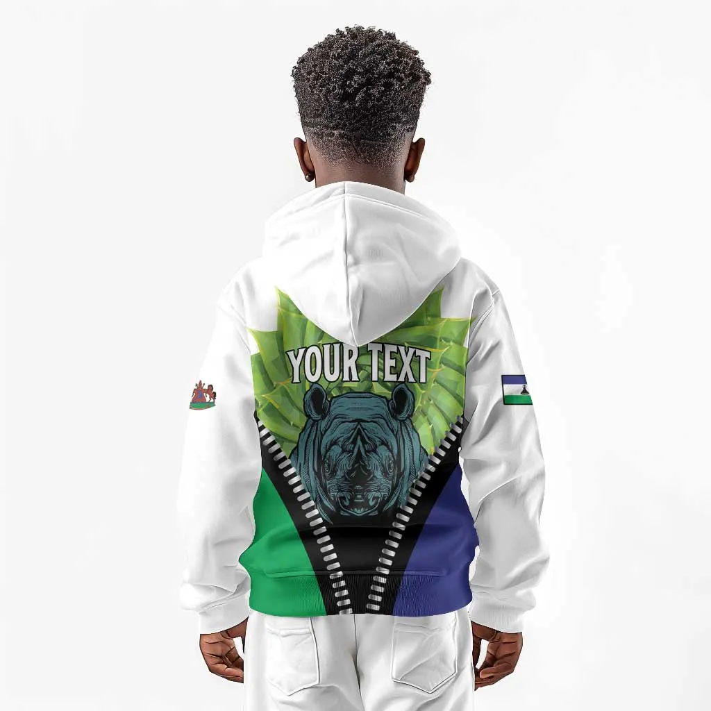 Personalised Afro Lesotho Kid Hoodie Black Rhinoceros Aloe Polyphylla LT15