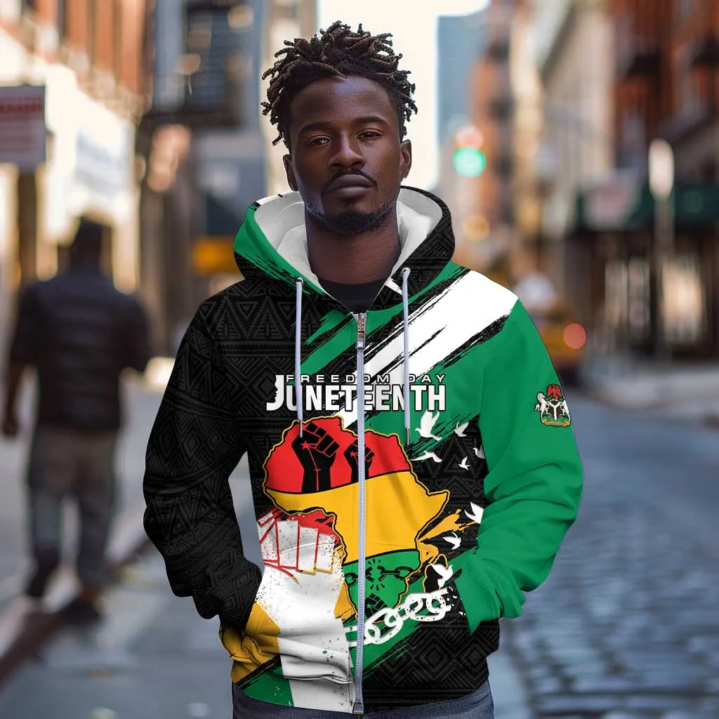 Personalised Afro Nigeria Juneteenth Zip Hoodie Freedom Day LT15