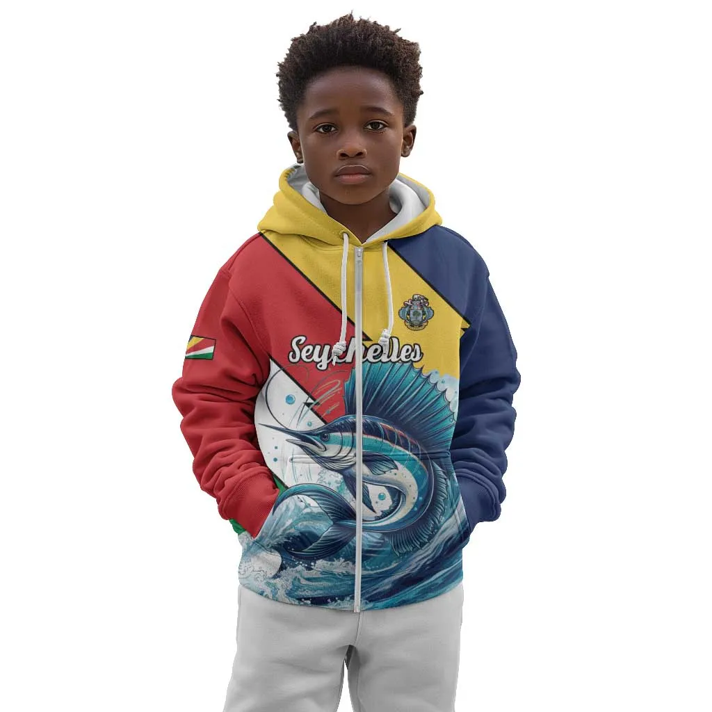 Personalised Afro Seychelles Kid Hoodie Sailfish With Coat Of Arms LT15