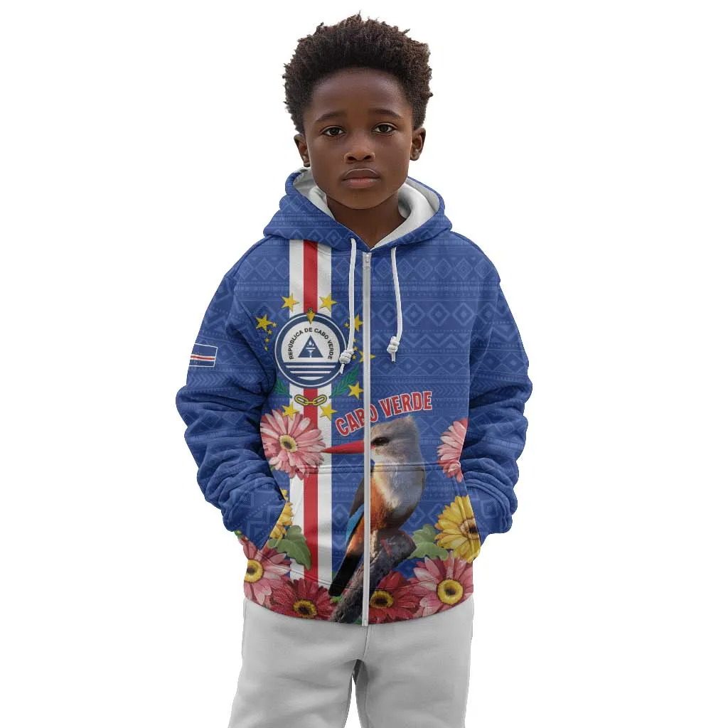Personalised Cabo Verde Kid Hoodie Grey-Headed Kingfisher Mix Gerbera Daisy LT15