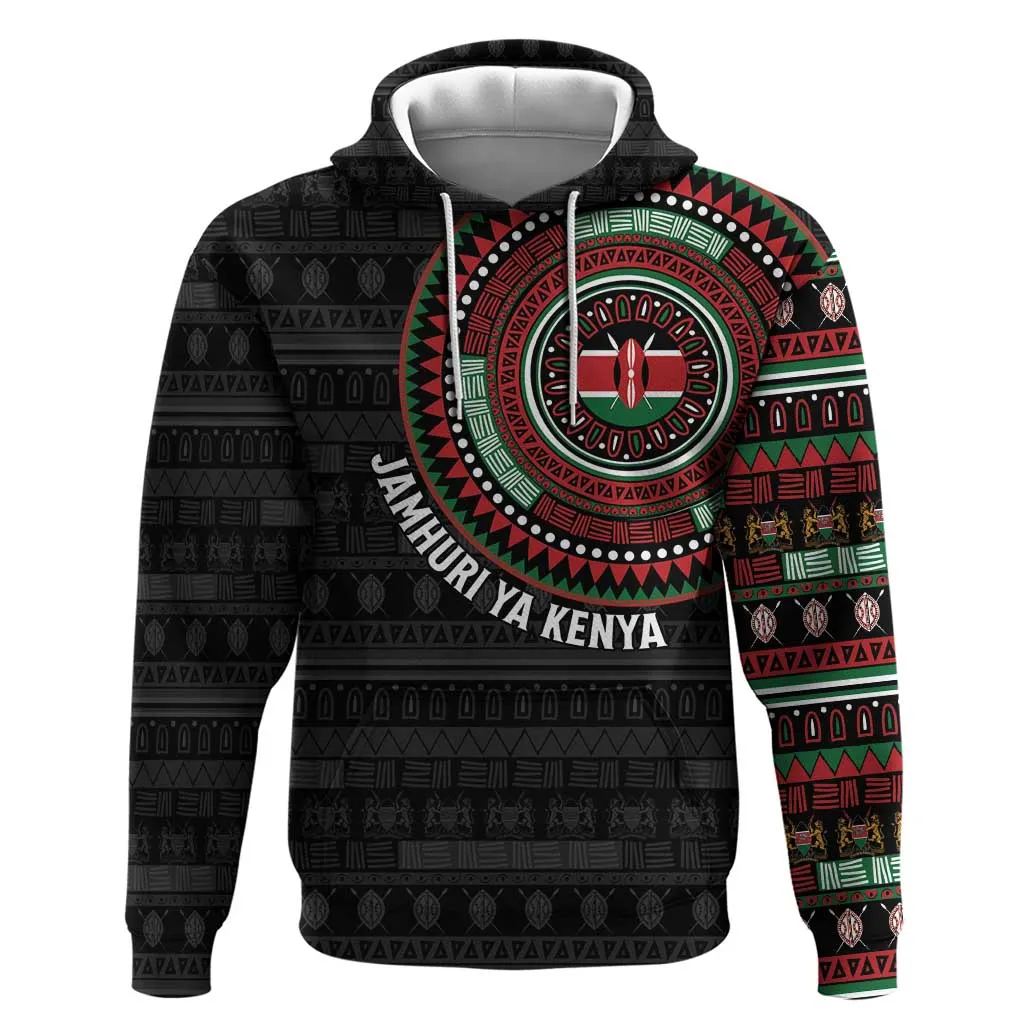 Personalised Kenya African Tribal Pattern Zip Hoodie Chest Arm Tattoo LT15