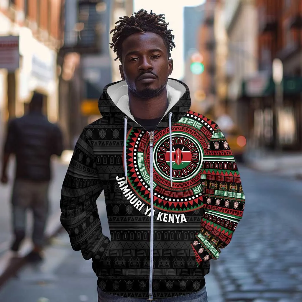 Personalised Kenya African Tribal Pattern Zip Hoodie Chest Arm Tattoo LT15