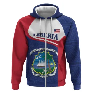 Personalised Liberia African Zip Hoodie Coat Of Arms Flag LT15