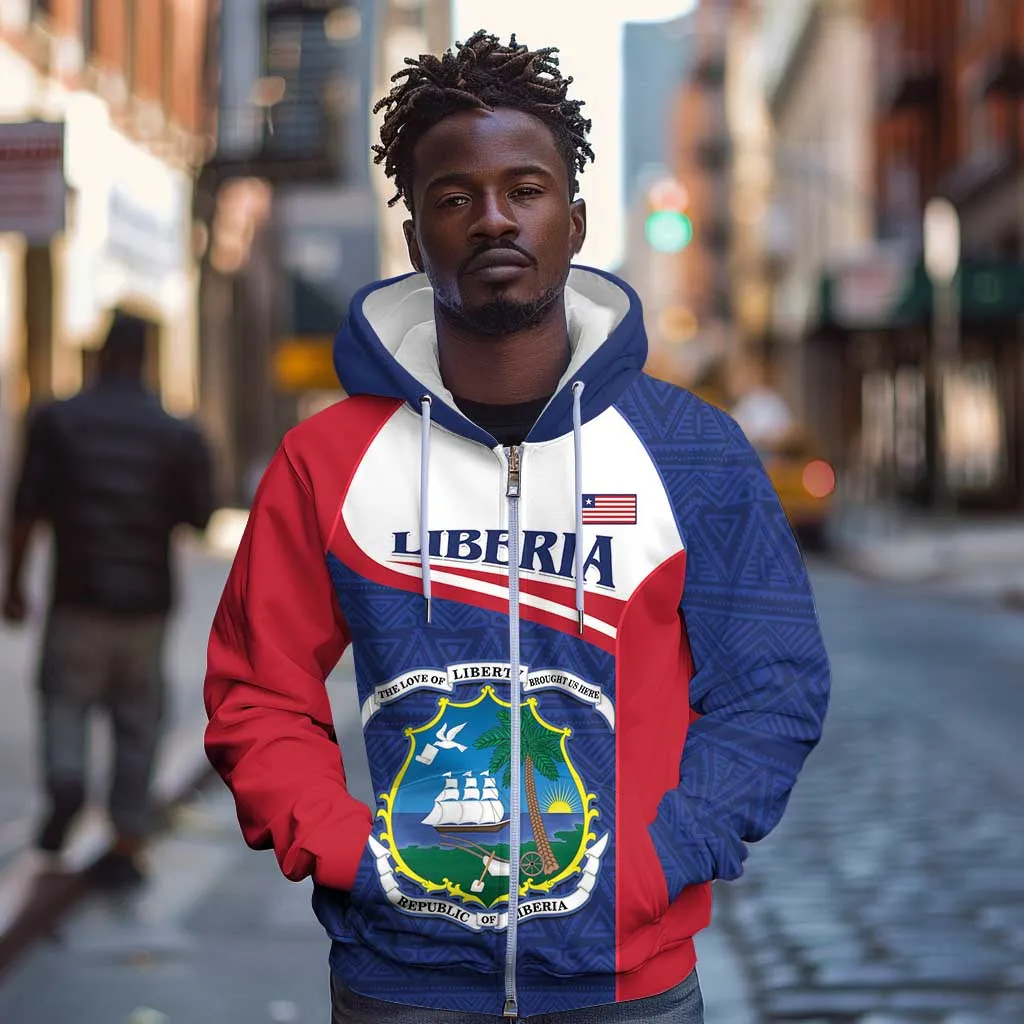 Personalised Liberia African Zip Hoodie Coat Of Arms Flag LT15