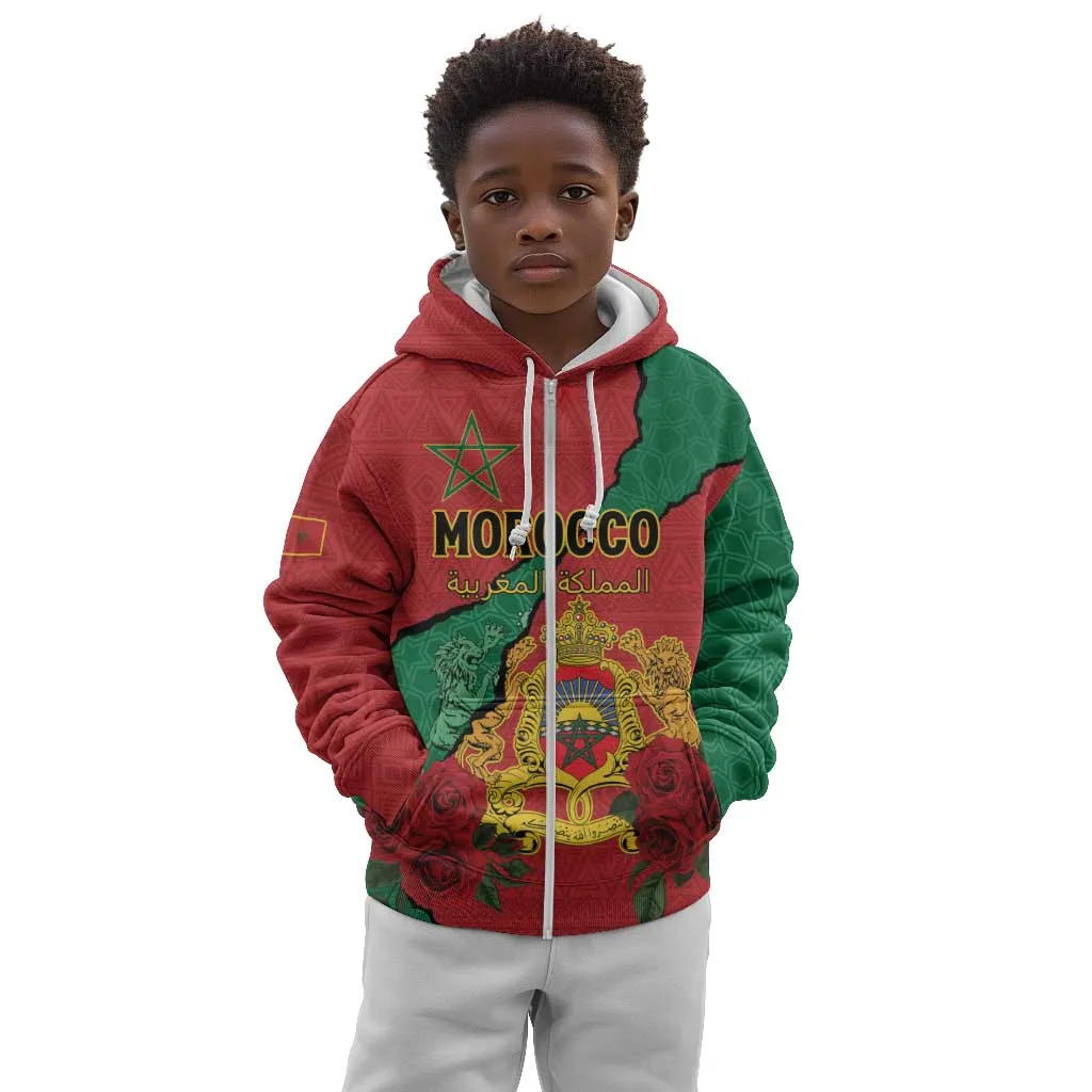 Personalised Morocco Kid Hoodie Coat Of Arms - Islamic Mix African Patterns LT15