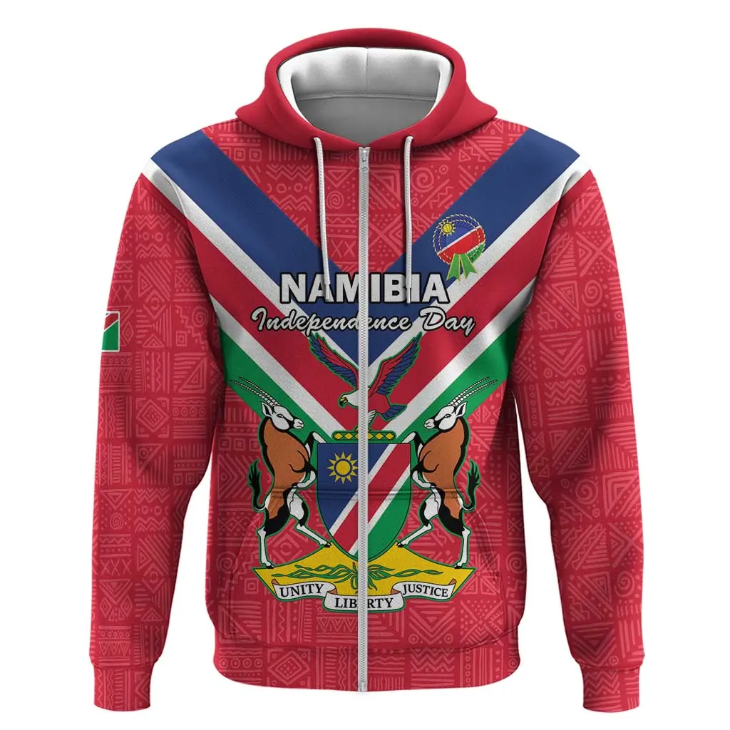 Personalised Namibia Zip Hoodie Coat Of Arms With Flag Map - Happy Independence Day LT15