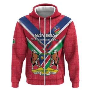 Personalised Namibia Zip Hoodie Coat Of Arms With Flag Map - Happy Independence Day LT15