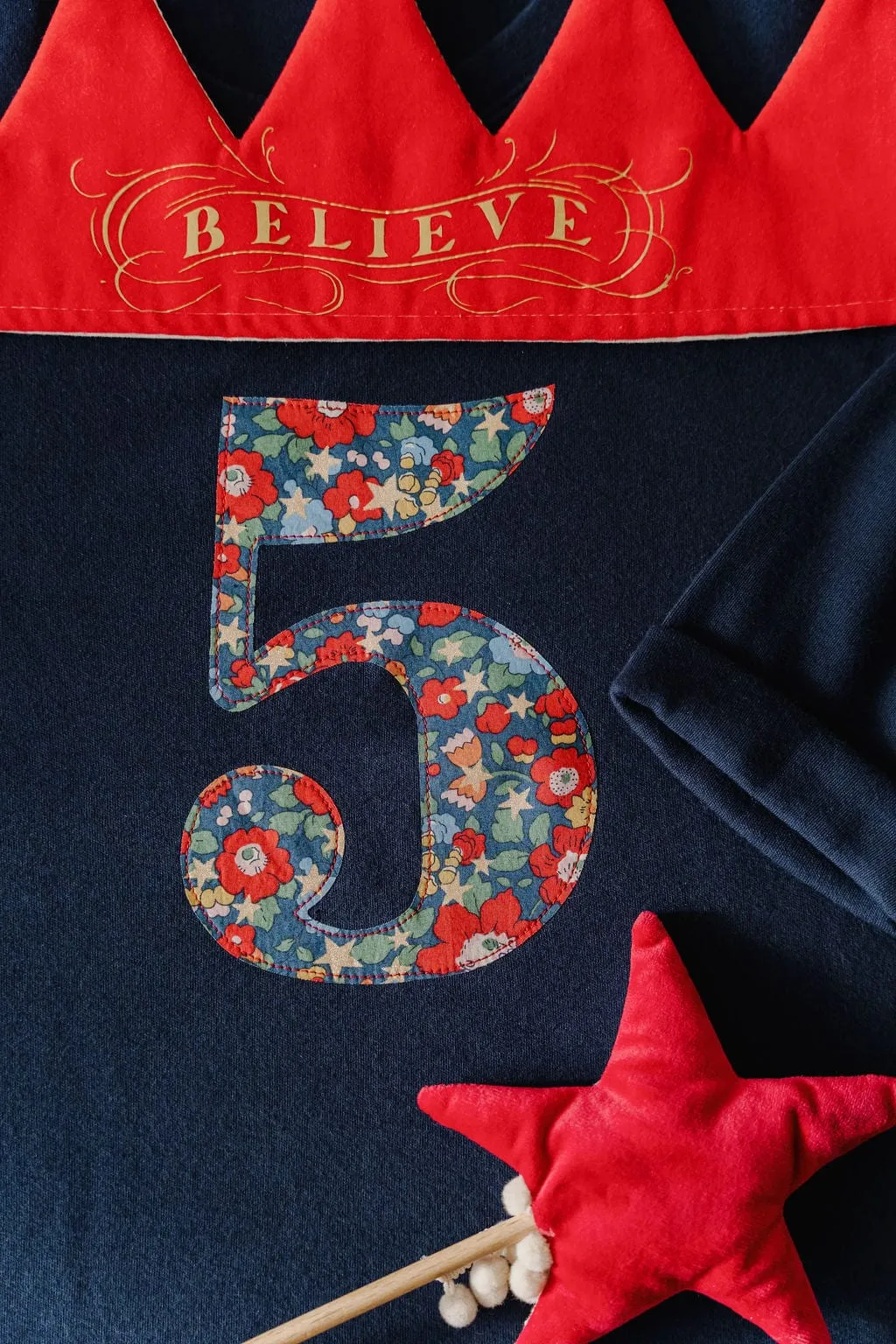 Personalised or Age Navy T-Shirt in Betsy Star Liberty Print