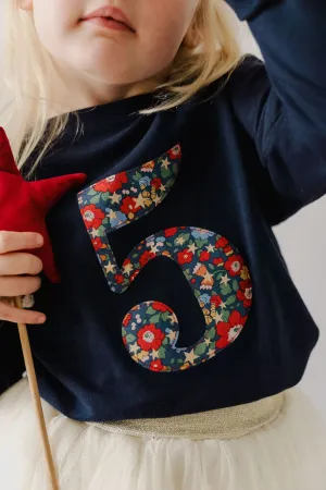 Personalised or Age Navy T-Shirt in Betsy Star Liberty Print