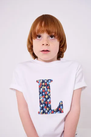 Personalised White T-Shirt in Ethan's Party Liberty Print