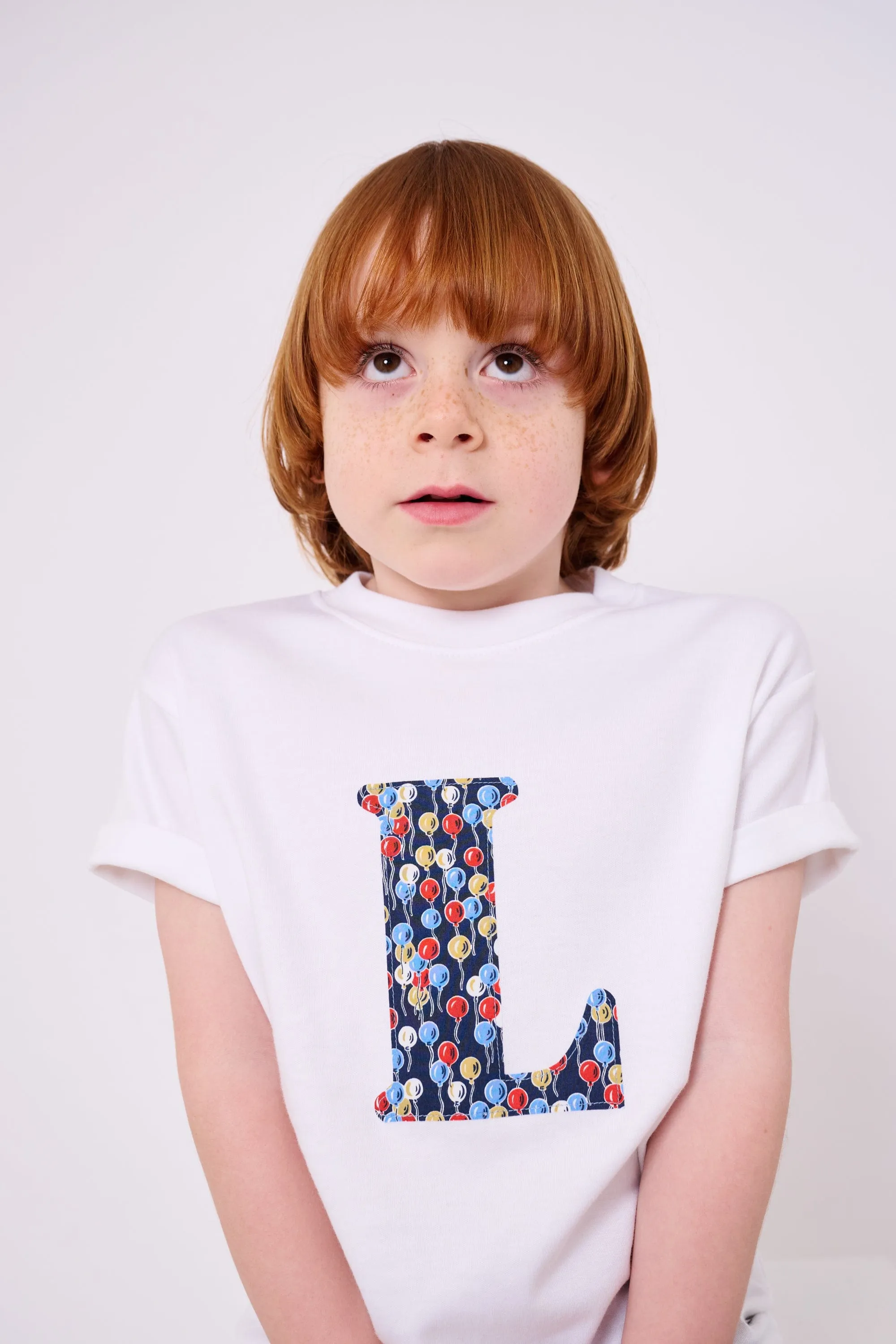 Personalised White T-Shirt in Ethan's Party Liberty Print