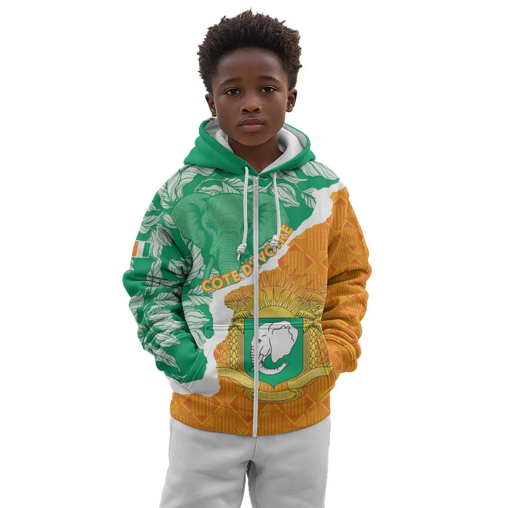 Personalized Afro Ivory Coast Kid Hoodie Coat Of Arms With Kente Pattern LT15
