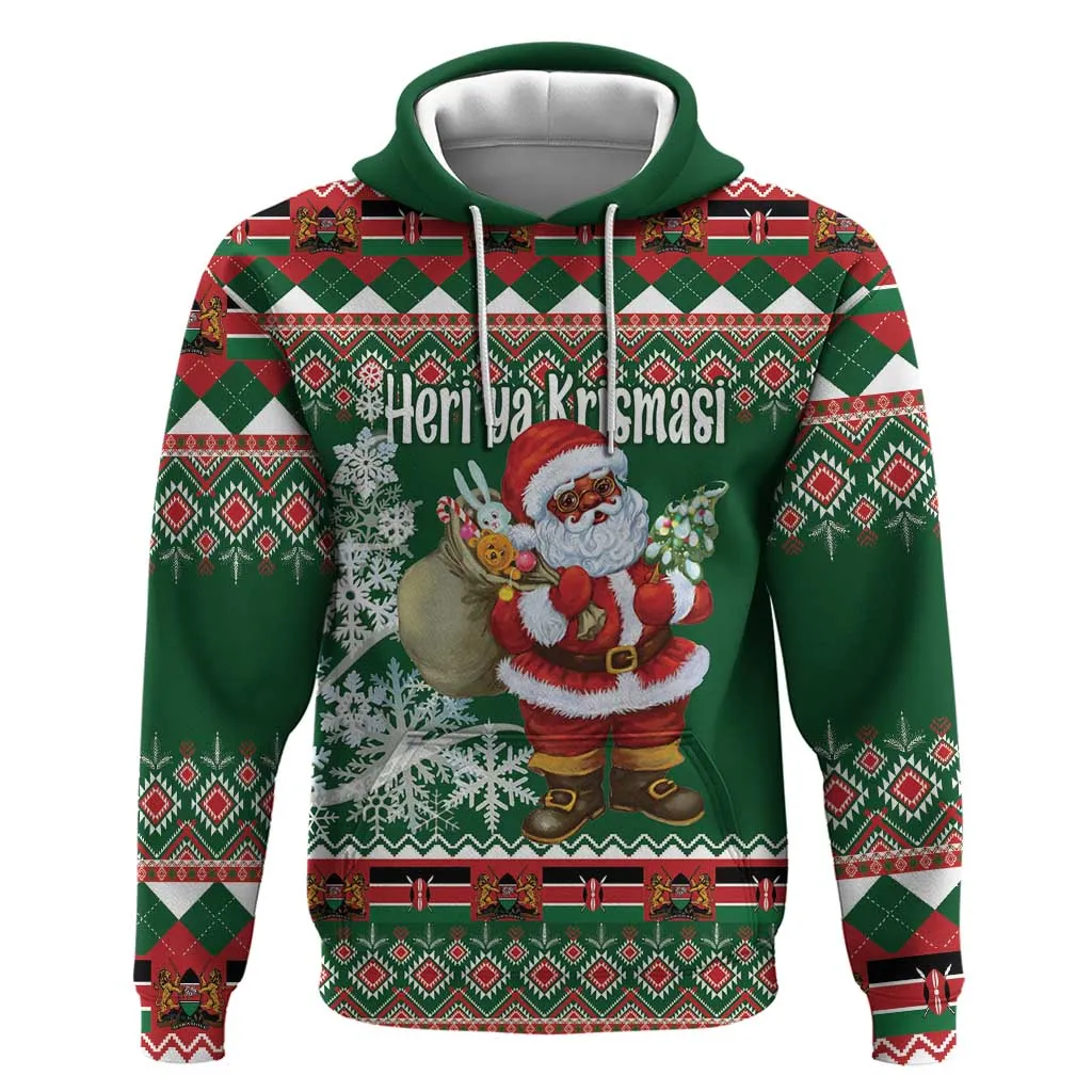 Personalized Afro Kenya Christmas Zip Hoodie African Santa -  Folk Pattern LT18