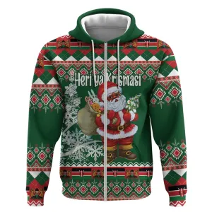 Personalized Afro Kenya Christmas Zip Hoodie African Santa -  Folk Pattern LT18