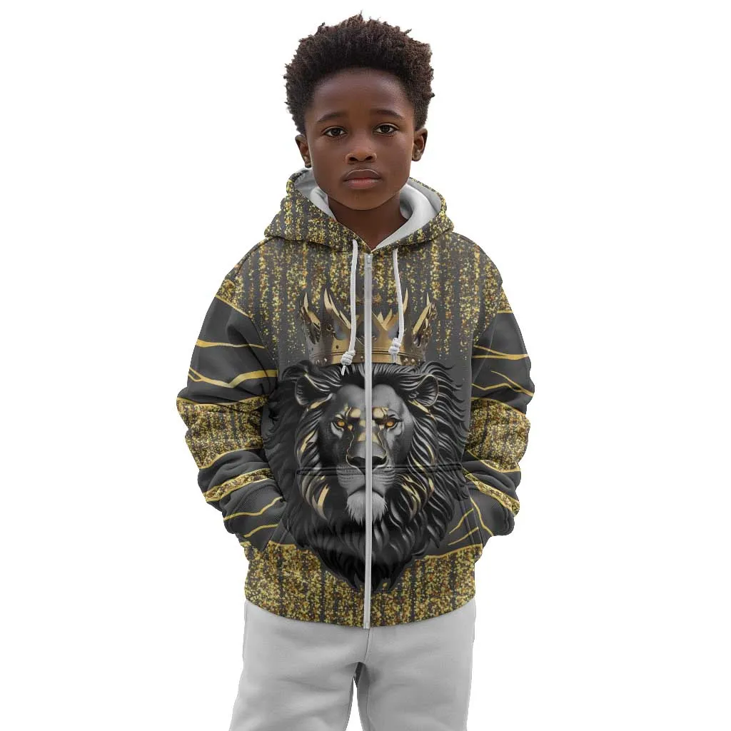 Personalized Black and Gold Lion Africa Kid Hoodie DT03