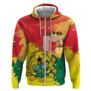 Personalized Ghana Republic Day Zip Hoodie Black Star Square - Grunge Style LT15