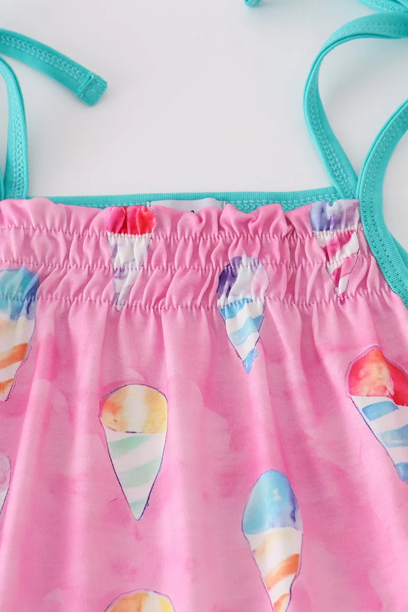 Pink ice cream print shorts set