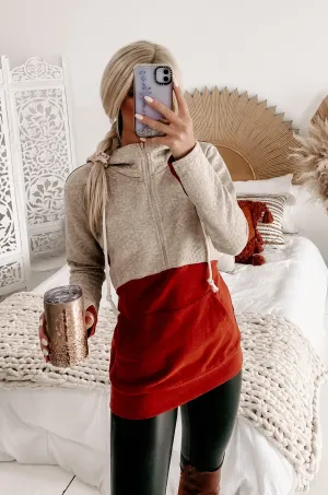 Playing The Field Quilted Half-Zip Hoodie (Rust)