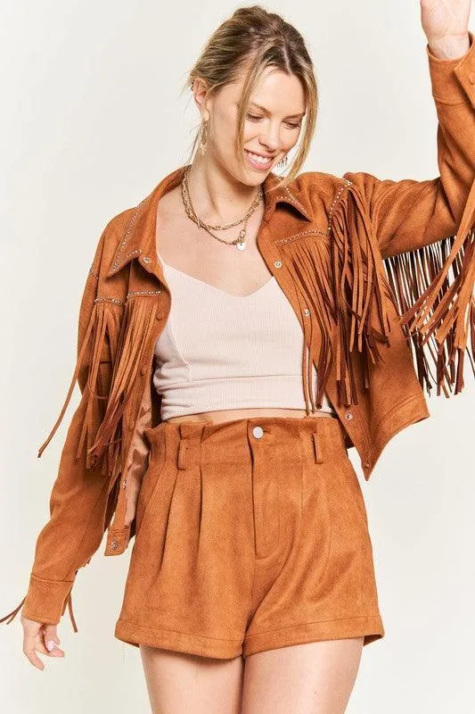 Plus Size Studded Suede Fringe Jacket